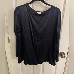 New J.Jill Midnight Blue Tunic Blouse, smooth shiny front